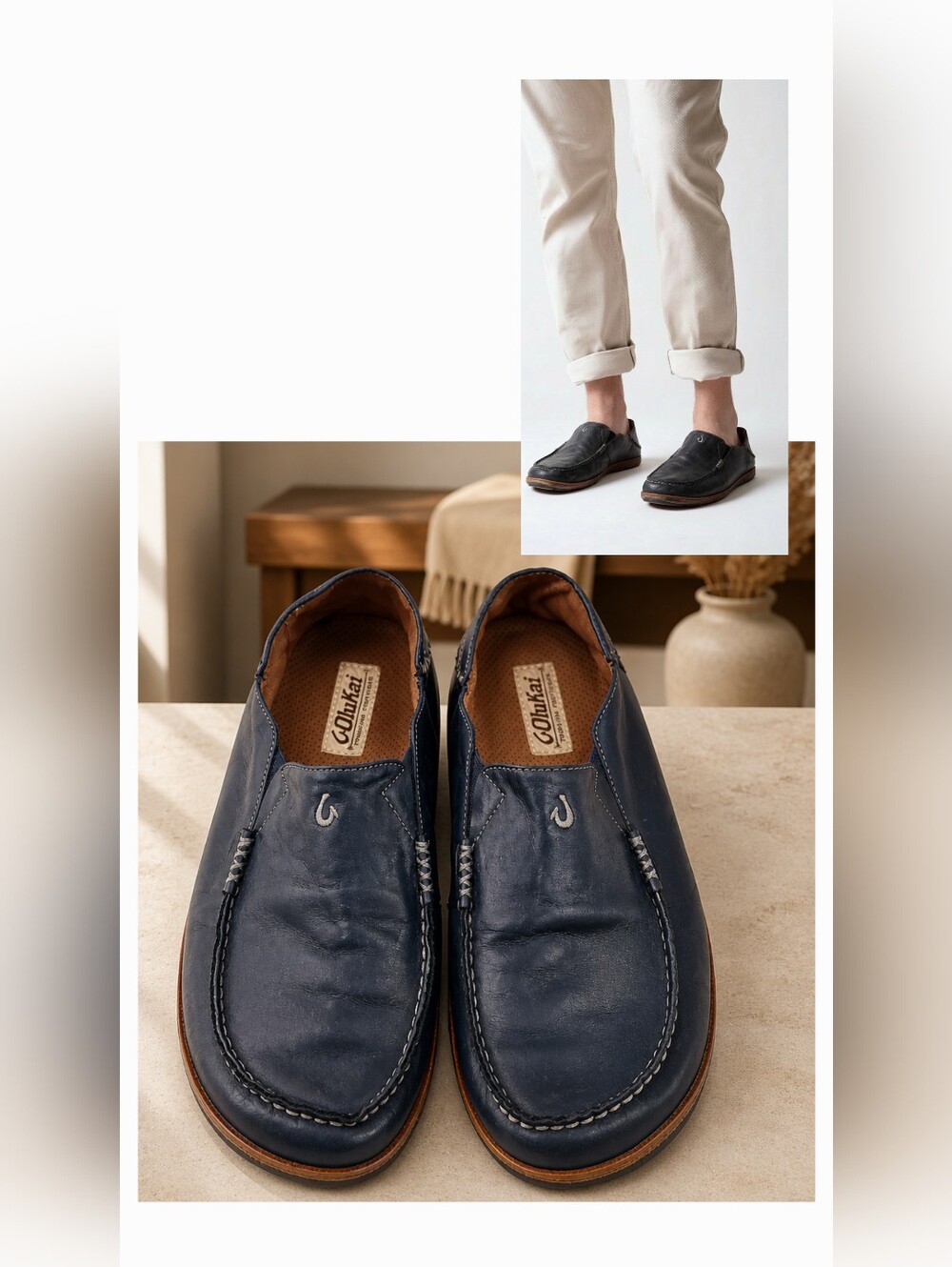 OluKai Moloa Slip On Shoes Men's SZ 10 Black Leather
